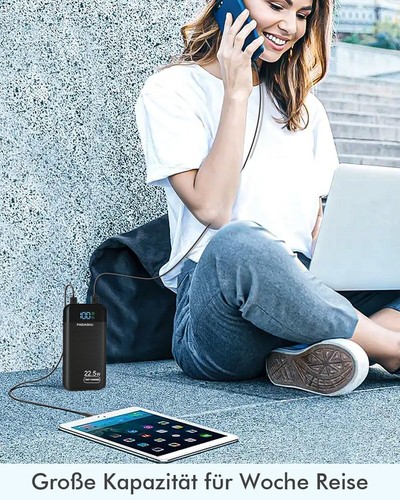 Power Bank 27.000 mAh, 22,5W Externer Handyakku Schnellladend USB-C 3 Ausgängen - Bild 5 von 6