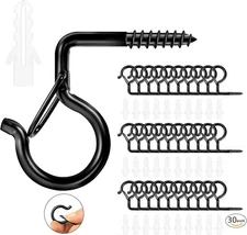 30 Pack Q Hanger Hooks with Safety Buckle, Windproof Screw Hooks for Hanging Out