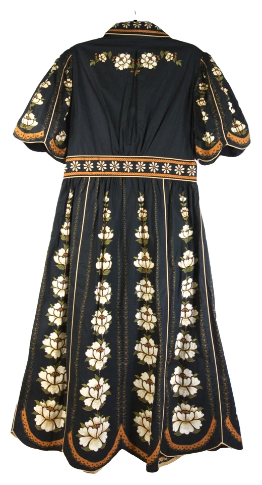 New, Farm Rio Black Bold Flowers Organic Cotton Midi Dress Size XL #MD1020 - Image 2 of 4