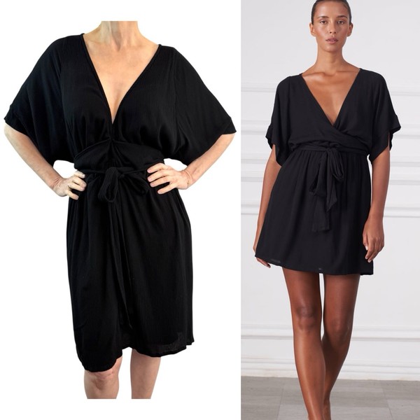 Hazel & Folk Size 2XL - 3XL (18-20) Black Melody Mini Wrap Dress Aus Designer