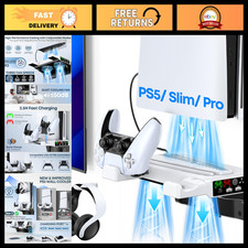 PS5 Wall Mount Kit with Cooling Fan Charging Station - Floating Shelf for Cons