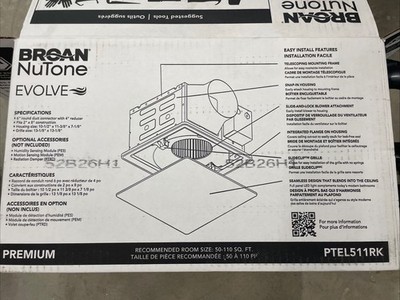 Broan PTEL511RK Evolve 50 - 110 CFM 0.6 Sone Ceiling Mounted - White