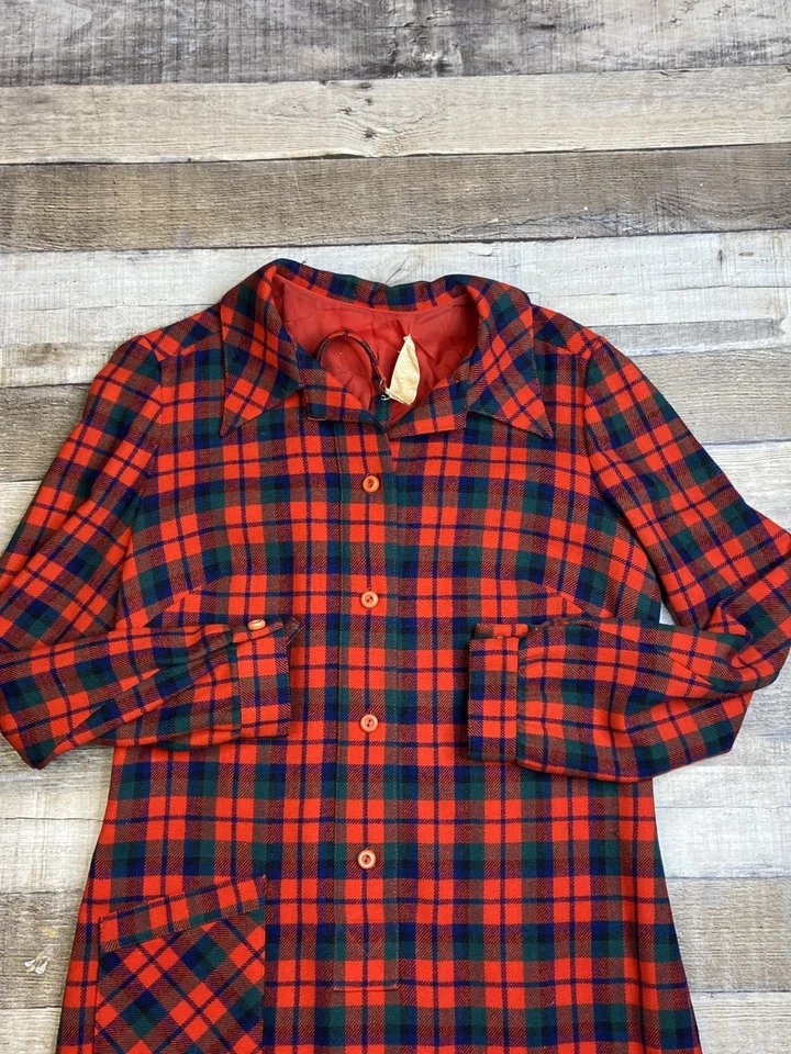 Vestido Camisa Pendleton Mujer M Rojo Cuadros Lana Bolsillos Hecho Franela EE. UU. Foto 2 de 4