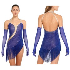 Womens Dancewear Lyrical Leotard Party Jumpsuit Halter Bodysuit Tango Dance Hem