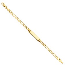 SOLID 14k Yellow Gold 100 Figaro 3 1 Baby ID Bracelet 6" Womens 3.9g
