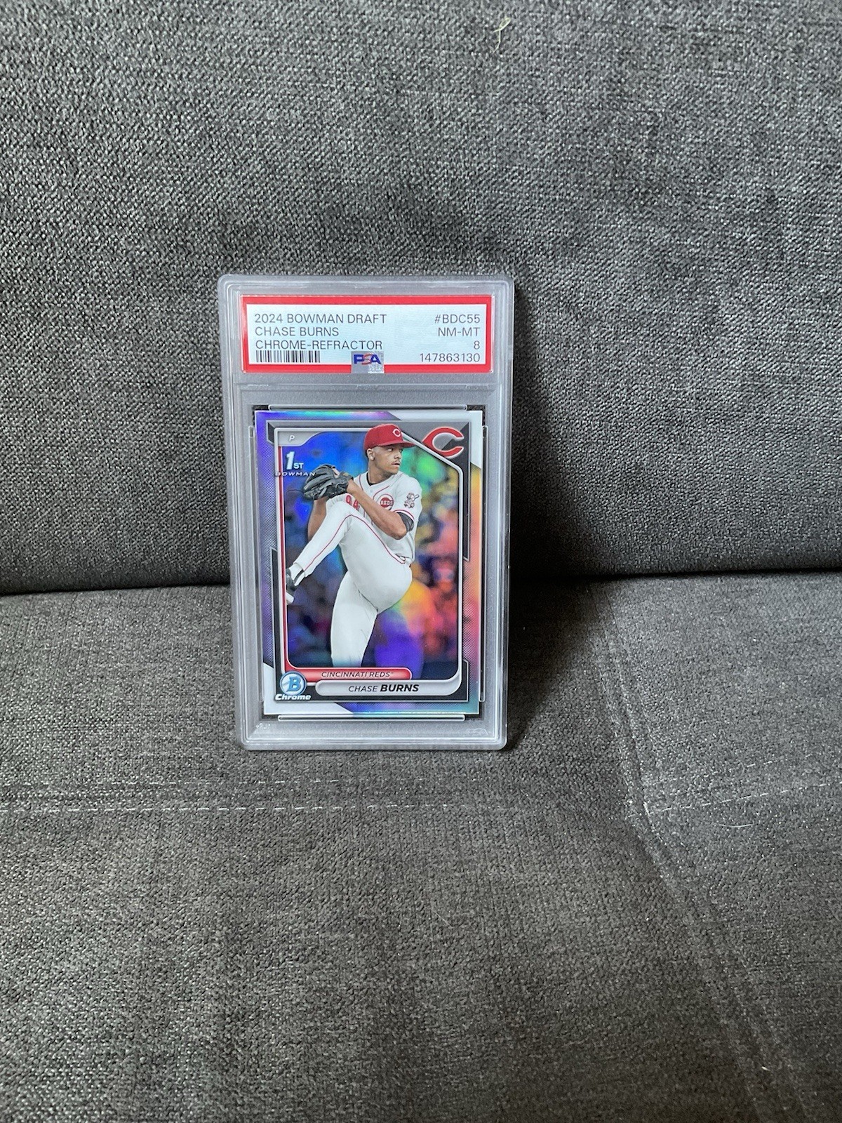 2024 Bowman Draft Chrome Chase Burns BDC55 Reds Refractor Rookie PSA 8