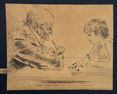 B.A. OLD ANTIQUE DRAWING AFTER CHARLES DANA GIBSON HIS FORTUNE POKER CARD GAME