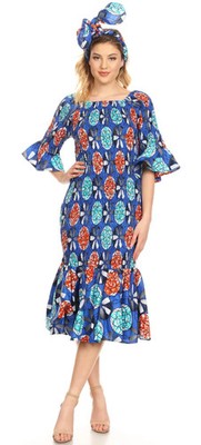 Sakkas Zarah Damen afrikanisches Ankara Body Schulterfrei Meerjungfrau Tasche Kleid L/XL