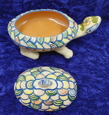 Vintage Mexican Turtle Casserole Dish Tlaquepaque Folk Art Pottery Hand Painted - Image 1 of 4