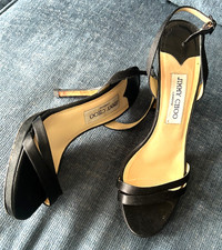 JIMMY CHOO Black Ankle-Strap Heel- Sz 39, US 8-8.5 -Pre-Owned / Excellent
