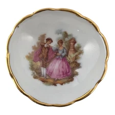 Limoges Miniatures Fontanille & Marraud Porcelain Footed Gold Rim Bowl Rococo