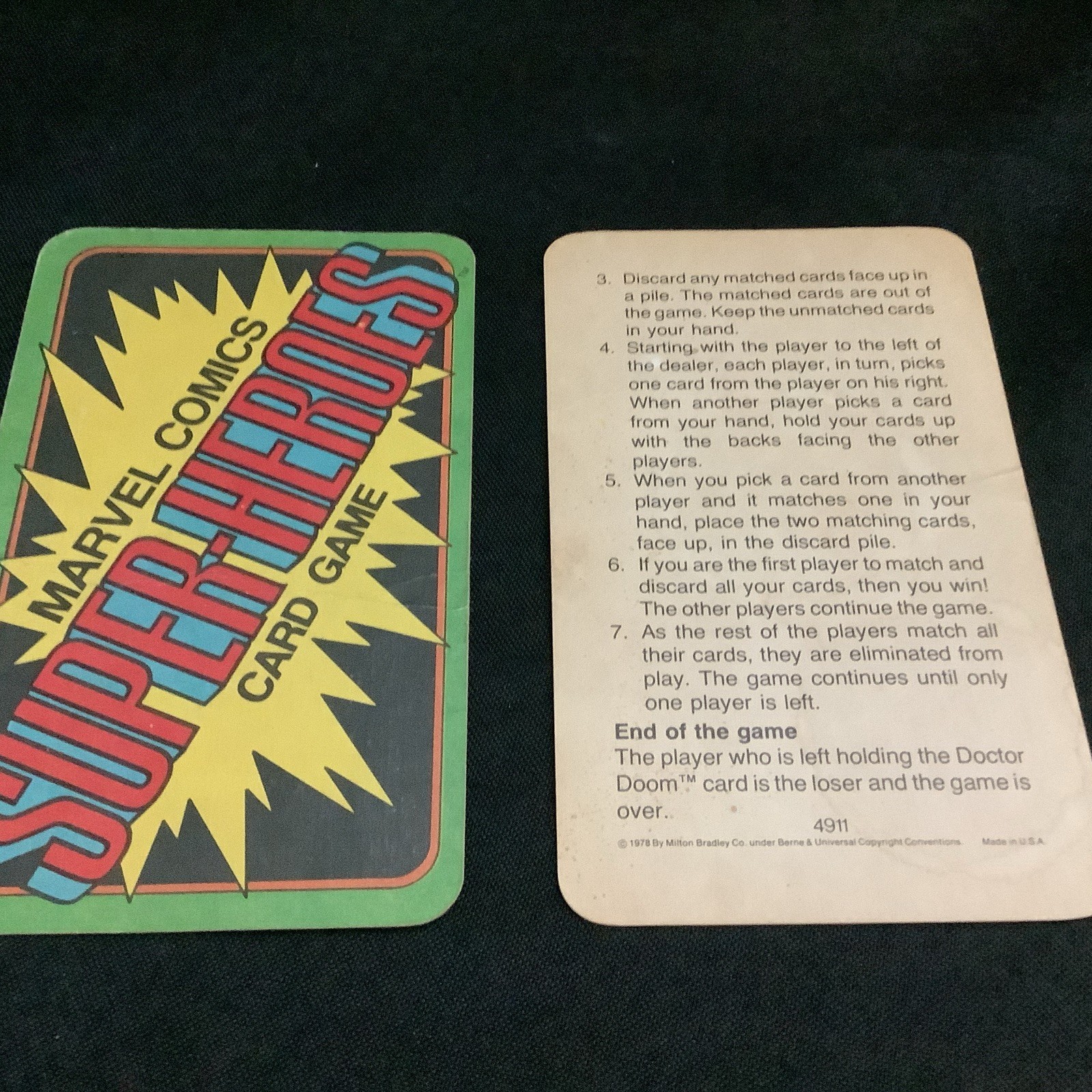 Vintage 1978 Marvel Comics Super-Heroes Card Game –Instruction Card Original Box
