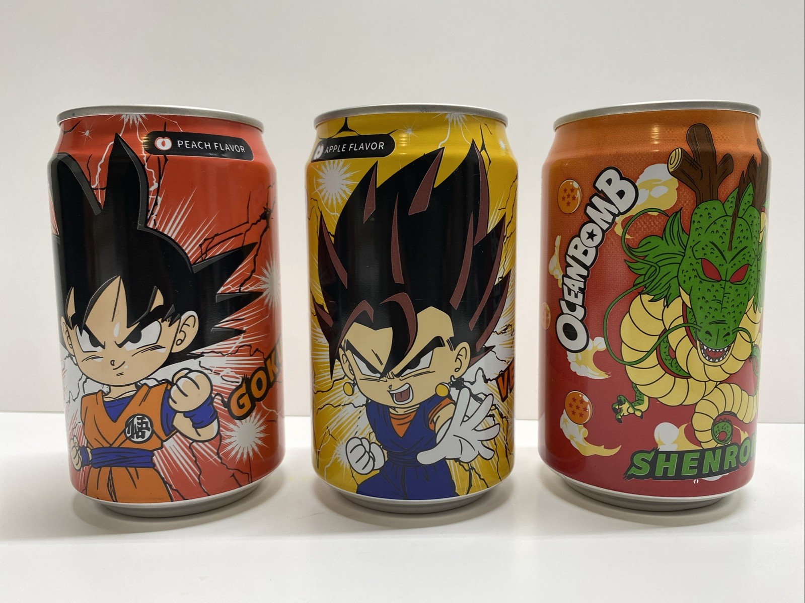 Dragon Ball Z Goku, Vegito, Shenron Bomb Soda Latas Edición Limitada Animación Toei