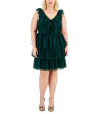 City Studio Womens Trendy Midi Dress, Green, Plus Size, 14W