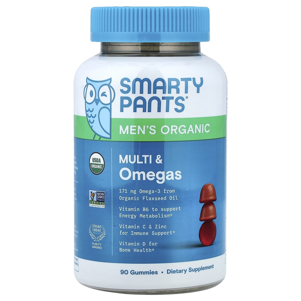 Men’s Organic Multi & Omegas Gummies, Raspberry, Orange, and Cherry, 90 Gummies