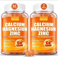 2 Pack- Calcium 1200 mg +D3 Magnesium  Zinc Gummies- Calcium Citrate 60 Ct X2