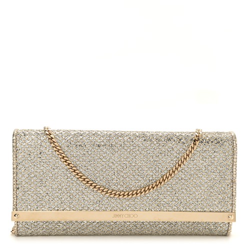JIMMY CHOO Milla Champagne Mix Glitter Fabric Clutch
