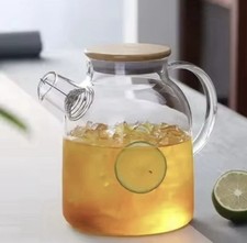 Large 1800ml Glass Teapot With Infuser Heat Resistant Borosilicate Wooden Lid