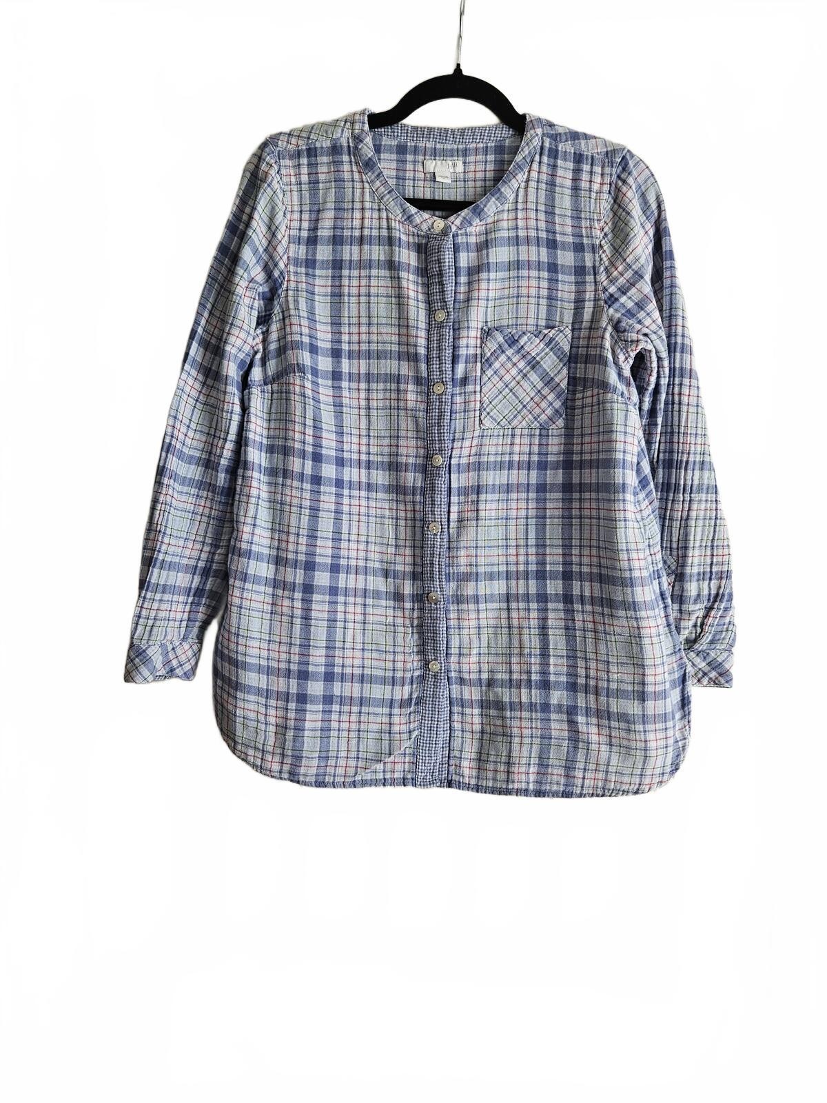 J.Jill Women's Medium Size Blue and White Plaid Button-Up Shirt Soft &Comfy