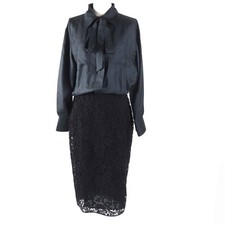 Excellent VALENTINO one piece Race Switching Docking black silk Women 44