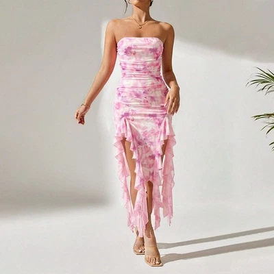 Women’s Floral Ruffled High-Waist Sleeveless Midi Dress - Image 1 of 4
