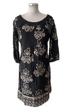 PER UNA BLACK & BEIGE FLORAL PRINT 3/4 SLEEVE SHIFT DRESS SIZE 10