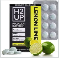 H2UP Lemon Lime Sugar-Free Molecular Hydrogen Water Tablets – 60 Tabs– 12 PPM