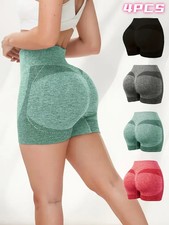 4PCS Yoga Shorts for Women Scrunch Butt High Waist Tummy Control Stretch Size S