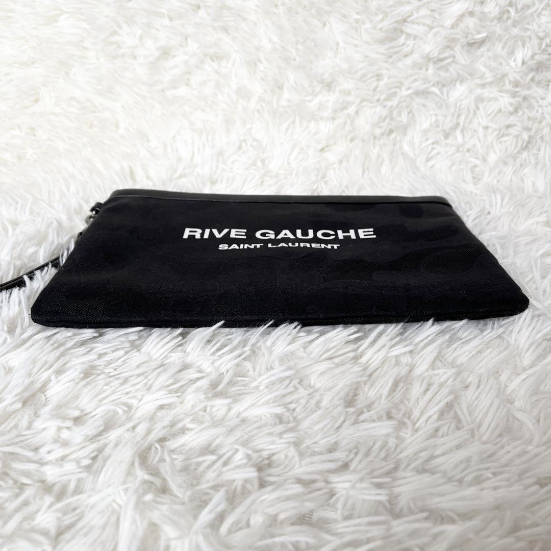 Borsa pochette Saint Laurent Rive Gauche mimetica tela pelle nera
