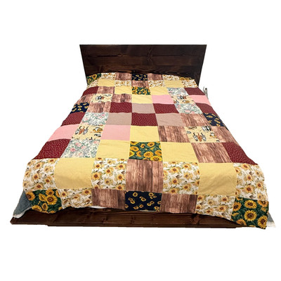 Handmade Queen Quilt 90 x 126 Cats Floral Sunflower