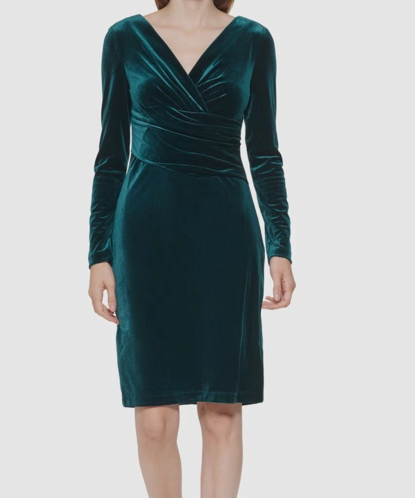 slim fit dress slacks Velvet Long Sleeve Corset Mini Dress in Emerald Green - 4 main image 1