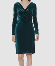 Eliza J Women's Green Long-Sleeve Velvet Sheath Dress Size 10