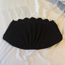 Vintage Black Woven Clutch Purse, Art Deco, Pleated Evening Bag Cocktail Party