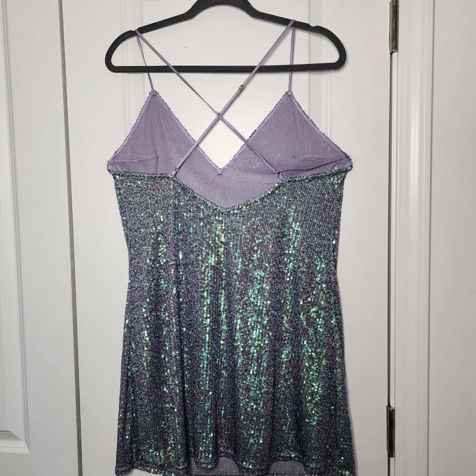 UNDERCOVER Victoria's Secret Mini Abito Paillettes Festa Scintillante Scollo a V Spalline Schiena L