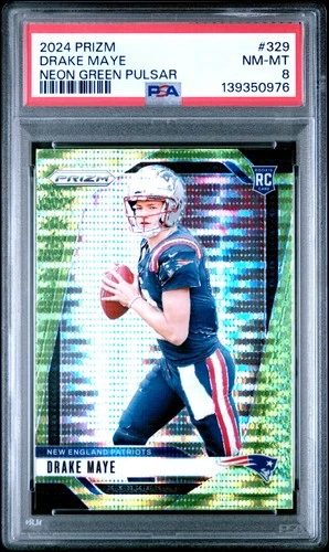2024 PANINI PRIZM NEON GREEN PULSAR #329 DRAKE MAYE PSA 8