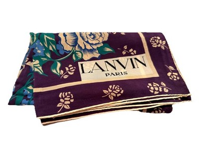 Vintage Lanvin 100% Silk Purple Blue Flower Scarf FRANCE