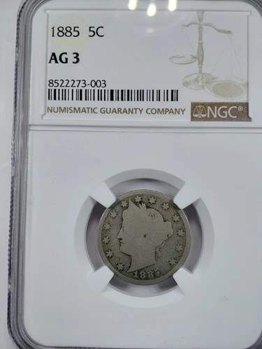 1885 LIBERTY HEAD V NICKEL 5C NGC AG 3