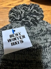 Last One Best Winter Hats Quality Rib Knit Black/Gray Color Cuffed Hat W/Pom Pom