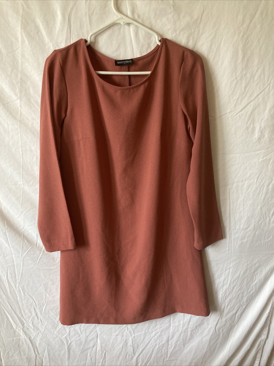 american apparel brown dress American Apparel Dress Womens Medium Orange Ponte A Line Skater Crew Neck