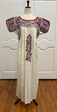 San Antonino Maxi Dress, Oaxaca Mexican dress. hand Embroidered. Silk Threads,