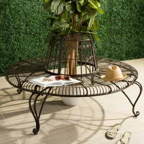 Assento de banco de árvore para fora de casa jardim vitoriano ferro vintage estilo confortável branco - Imagem 2 de 4