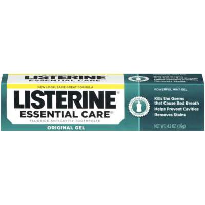 Listerine Essential Care Original Gel Toothpaste, Powerful Mint, fluoride