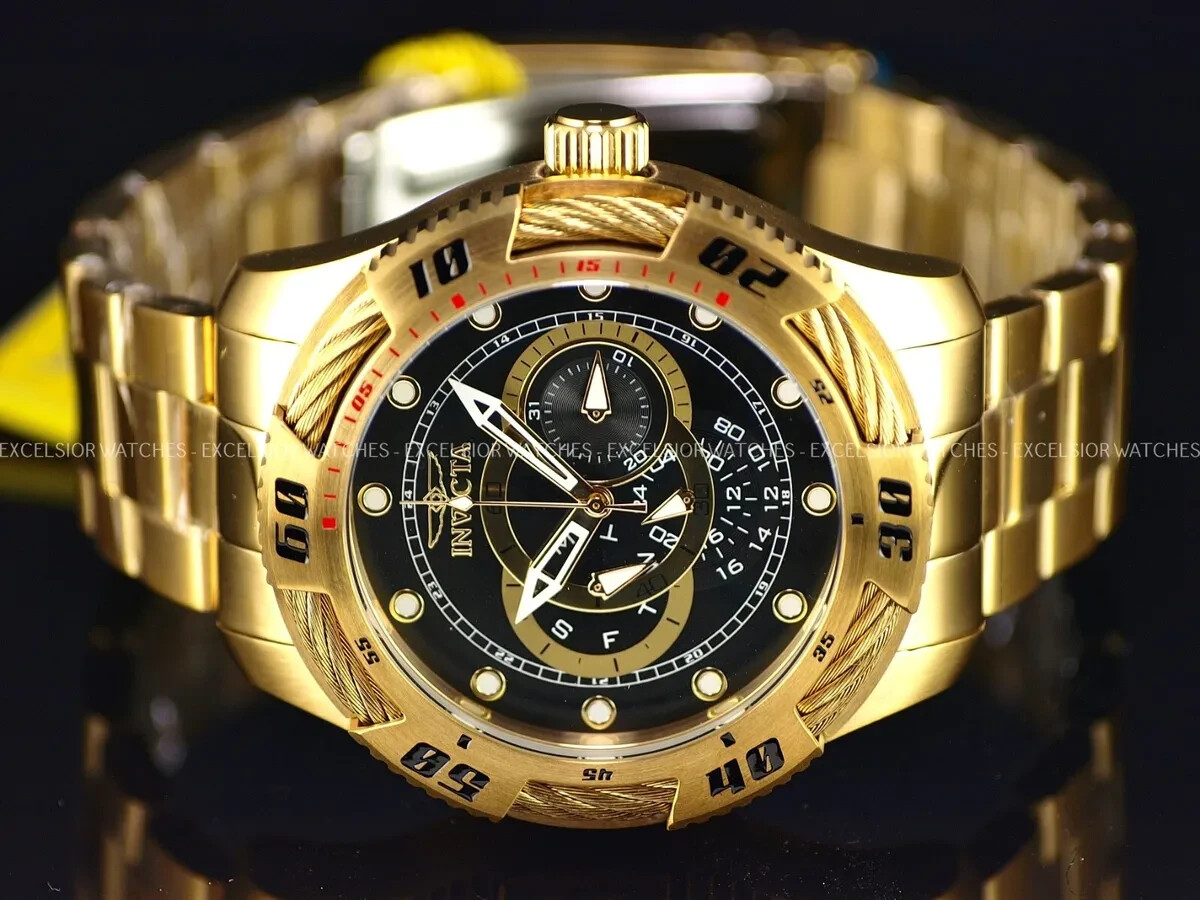 50mm INVICTA SPEEDWAY GOLD & BLACK DAY-DATE-24HR 45754 WATCH for