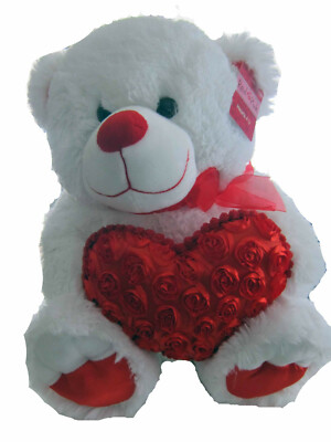GABI Toys Hearts 4 U For You 18'' Plush Bear White Valentine Stuffed Animal Roses