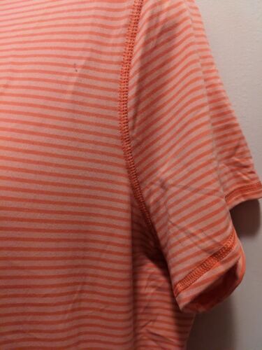 Lands End Women's Medium Orange Striped Short Sleeved Athletic Shirt - Picture 3 of 7