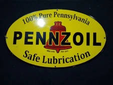 Porcelain Pennzoil Safe Lubrication Enamel Sign Size 30"x 18" Inches 2 Sided
