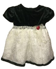 Vintage Girls Christmas Dress Size 18 Months Green Crushed Velvet Holiday Party