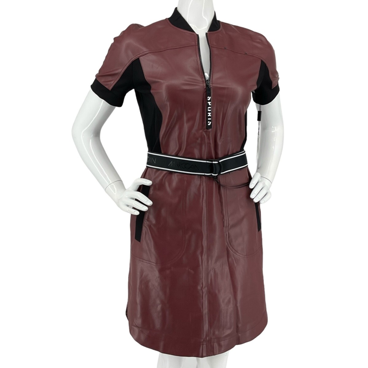 Marc Cain Sports Dress Womens Sz N1 4 X-Small Wine Red Faux Leather Belted  $500 | eBay