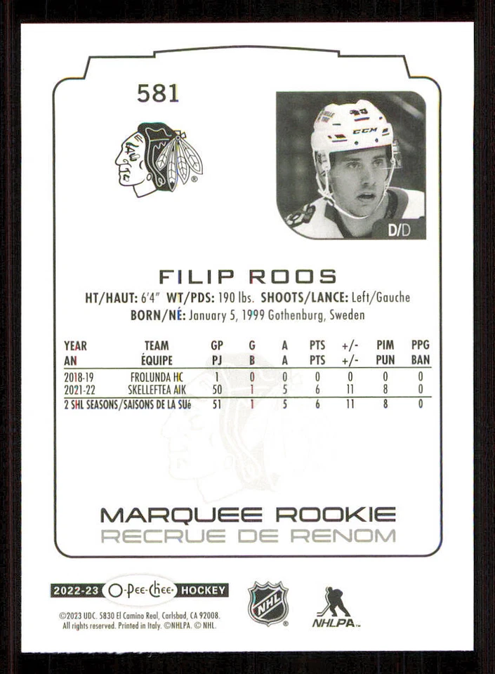 2022-23 O-Pee-Chee #581 Filip Roos RC - Image 2 of 2