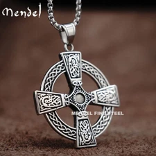 MENDEL Mens Womens Christian Large Celtic Irish Knot Cross Pendant Necklace Men